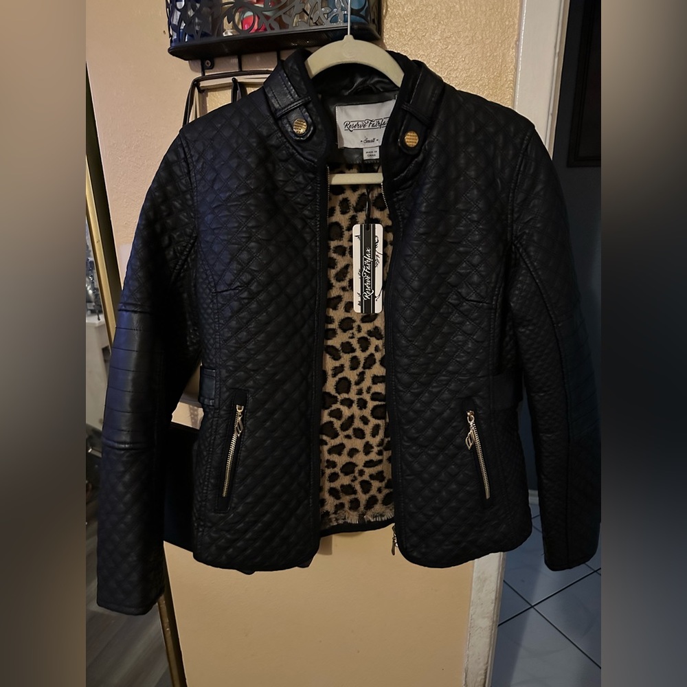 Leather and Leopard print inside the jacket